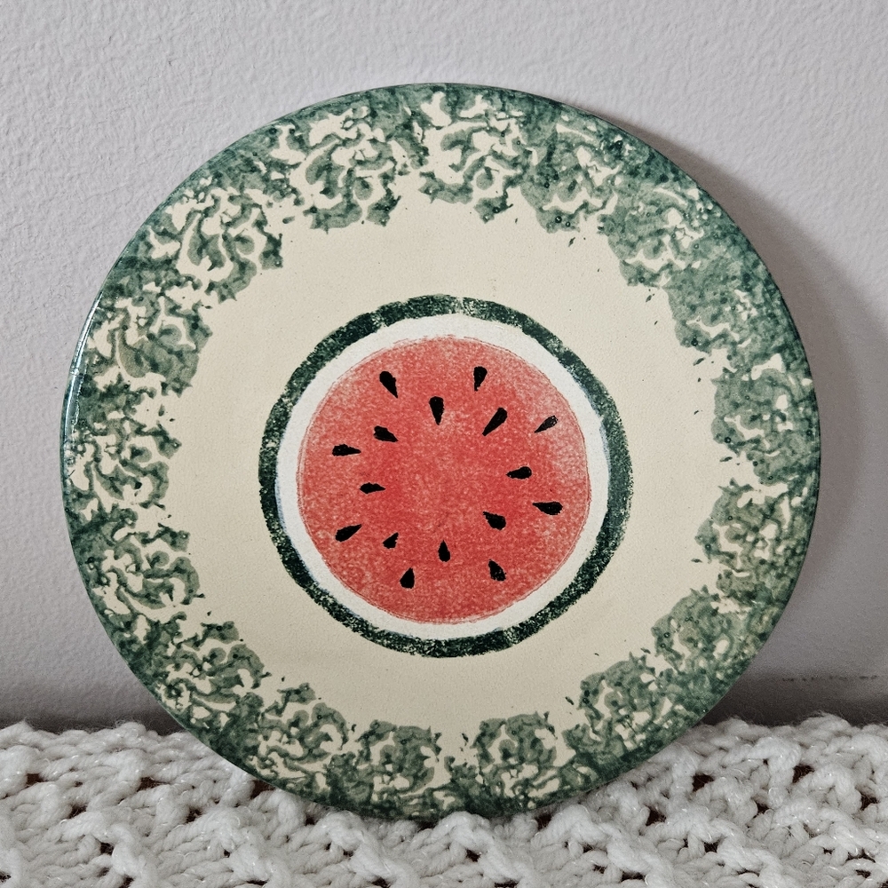 Buttermilk Acres Stoneware Trivet Watermelon Spongeware